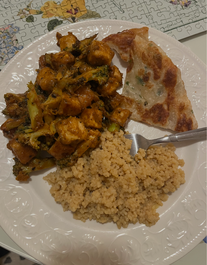Sambal tofu with Lao Ban scallion pancakes