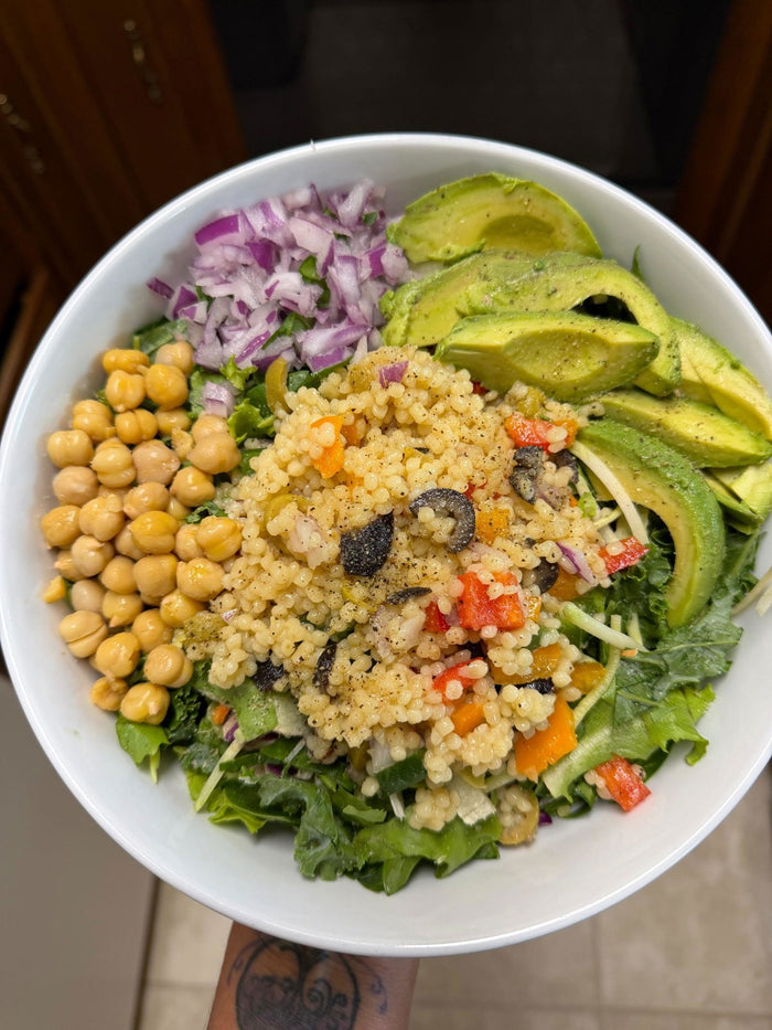 Chickpea, avocado and veggie Boostcous bowl