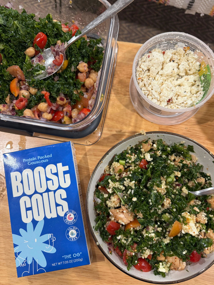 Kale, chickpea and feta meal-prep salad