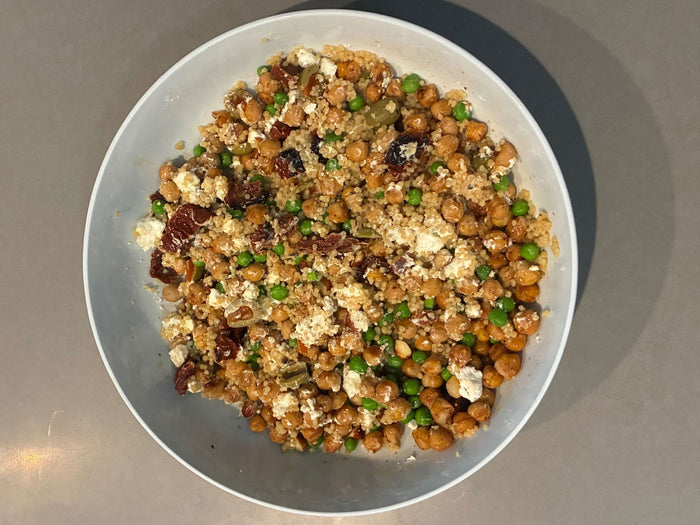 Chickpea, pea and feta bowl