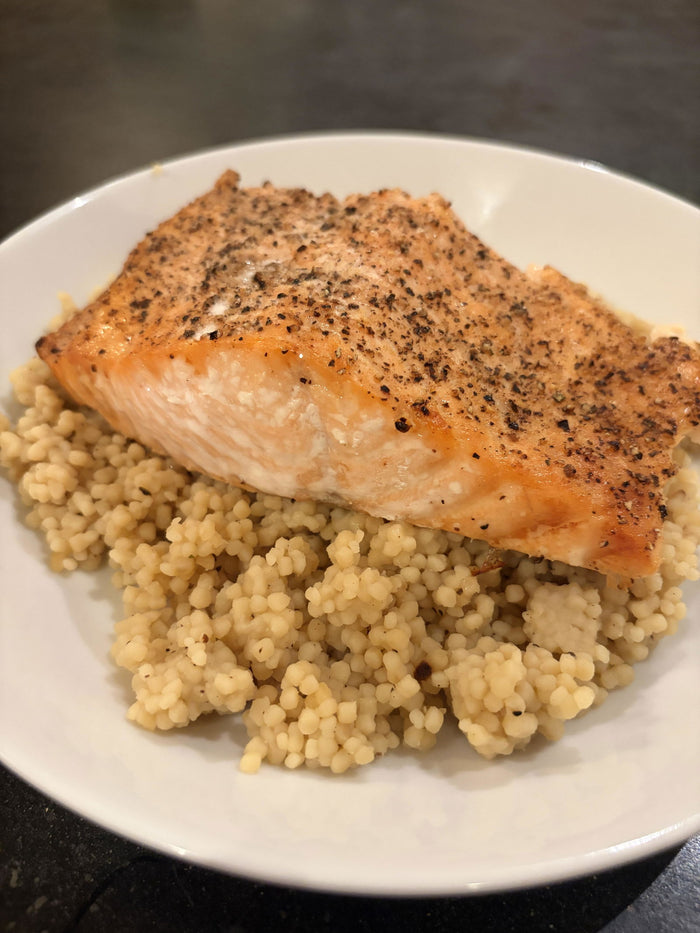 Seared salmon over Boostcous