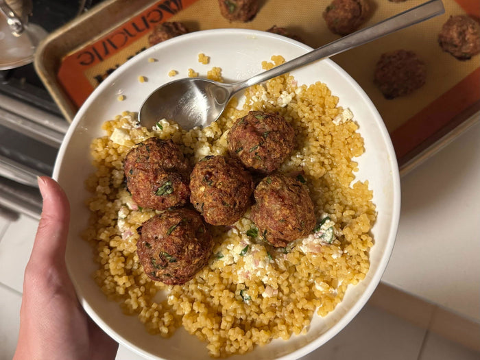 Zucchini meatballs with feta sauce