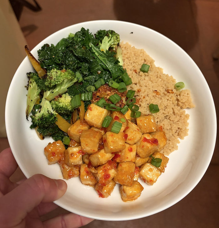 Sweet chili tofu with chili crunch