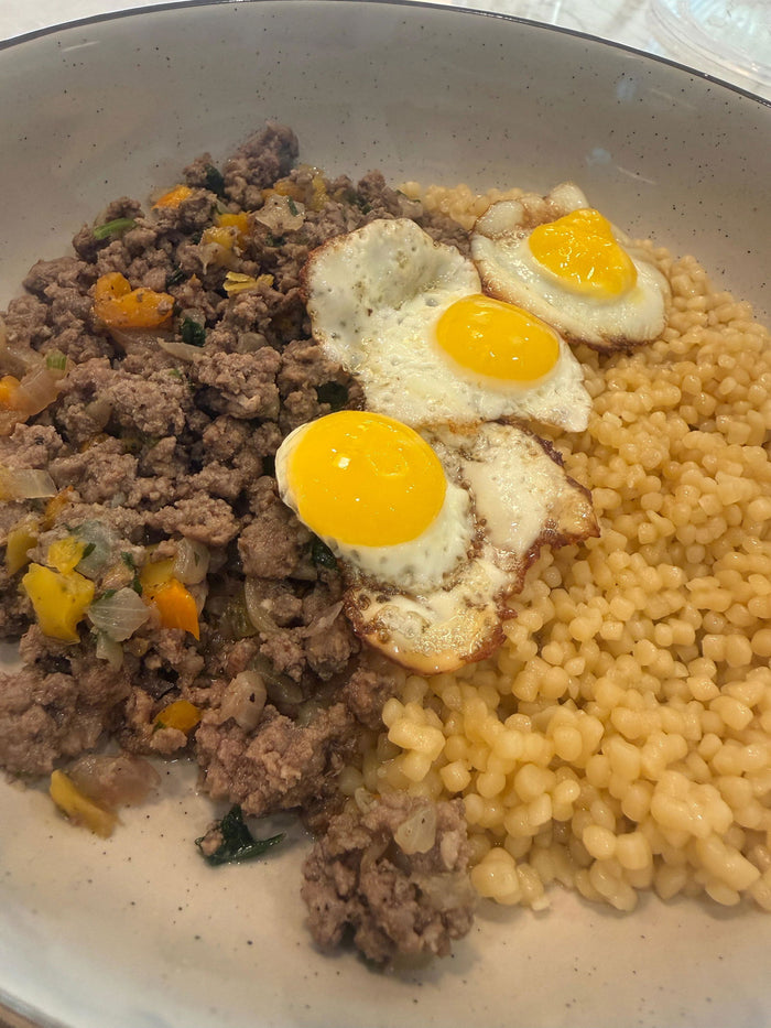Wagyu beef bowl with quail eggs